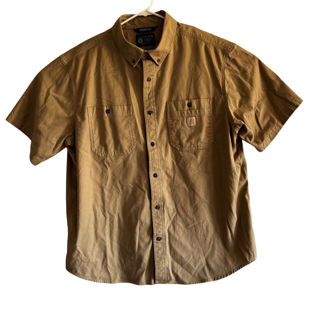 Carhartt Rugged Flex Relaxed Fit Short Sleeve Shirt Tan TW3555-M Mens 2XL Work